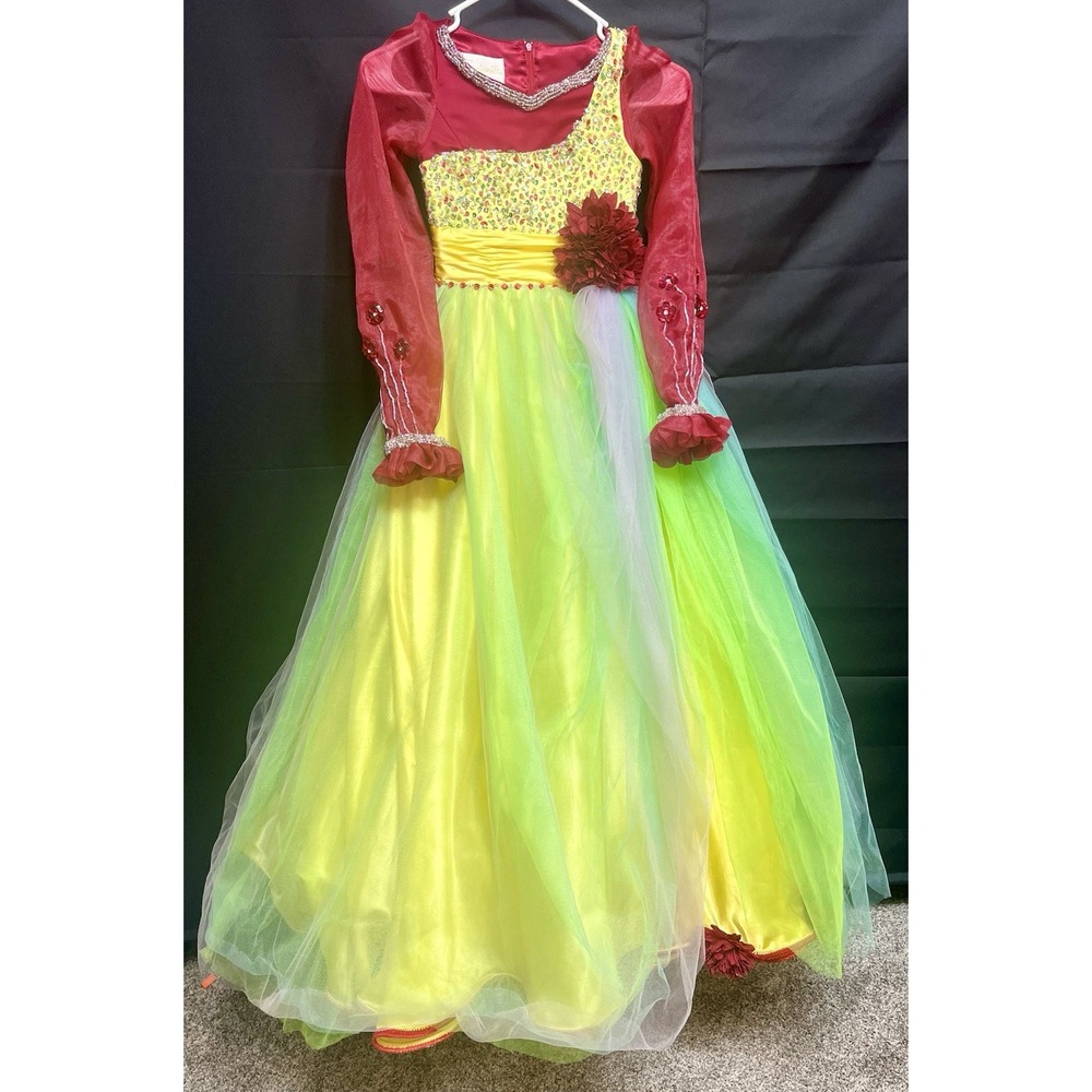 Girls Cinderella Dress Size 7 Pageant Flower Girl Princess Tulle Beaded Red Y2K